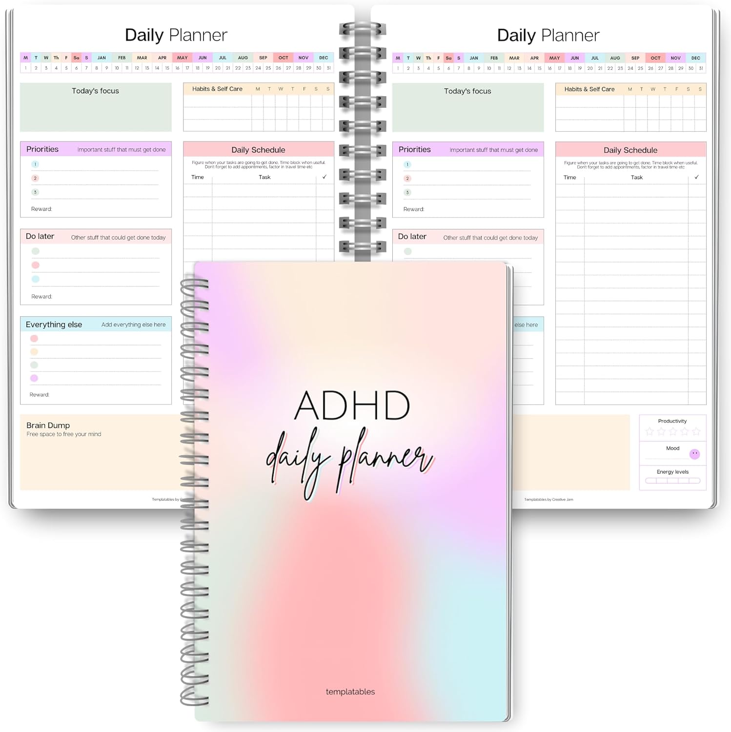 Planificador diario para adultos neurodivergentes con TDAH (A5, sin fecha)