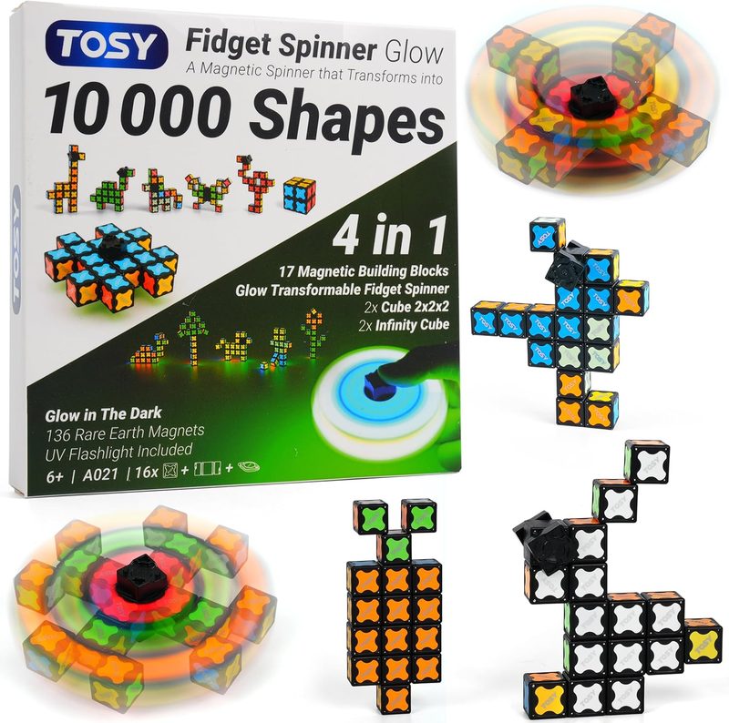 TOSY Magnet Fidget Spinner Glow — 16 bloques (transformable, brilla en la oscuridad)